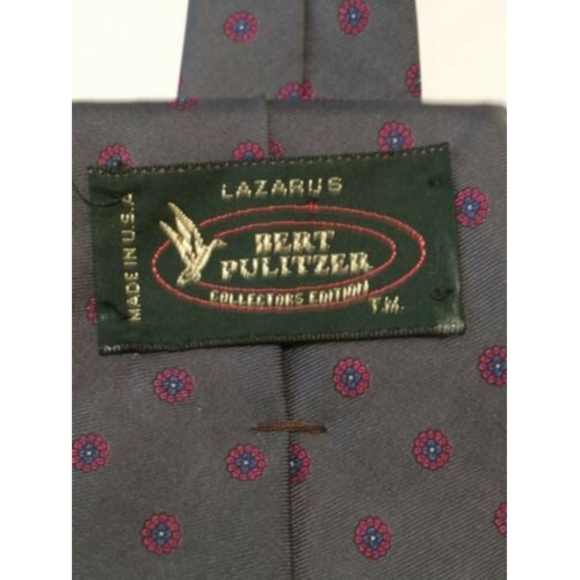 Vintage Lazarus Bert Pulitzer Silk Foulard Tie Hand Painted Floral Flowers Retro - Picture 3 of 4